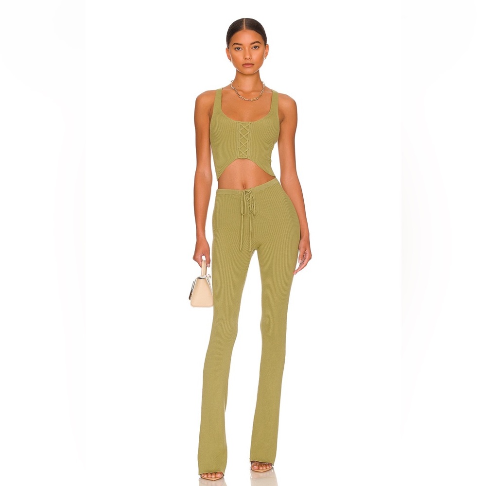 NWT Camila Coelho SET Revolve Artemis Rosemary Green Knit Pants Top Soft XS New